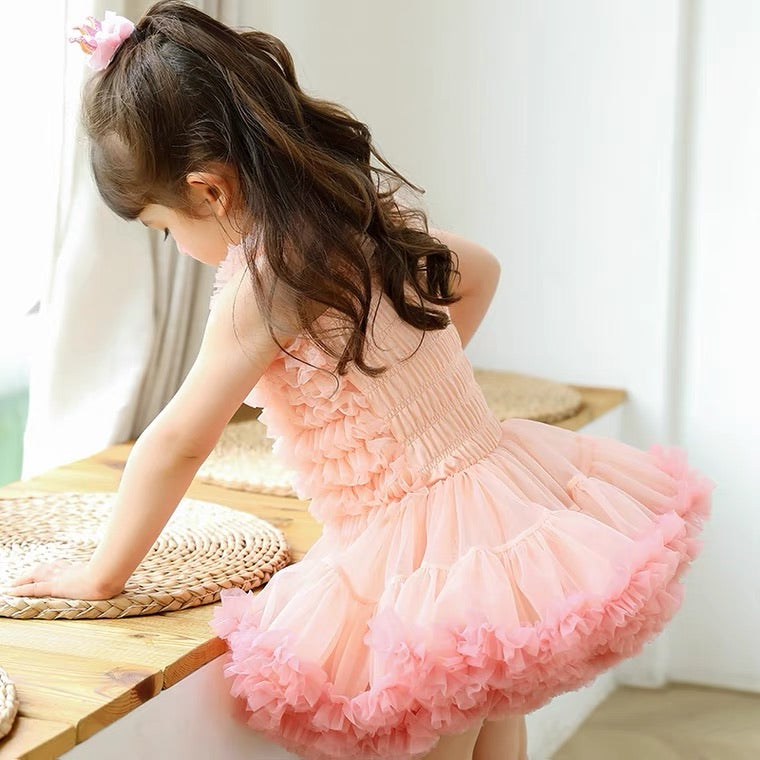 Siamese Tutu Dress Peach With Watermelon Red Edge