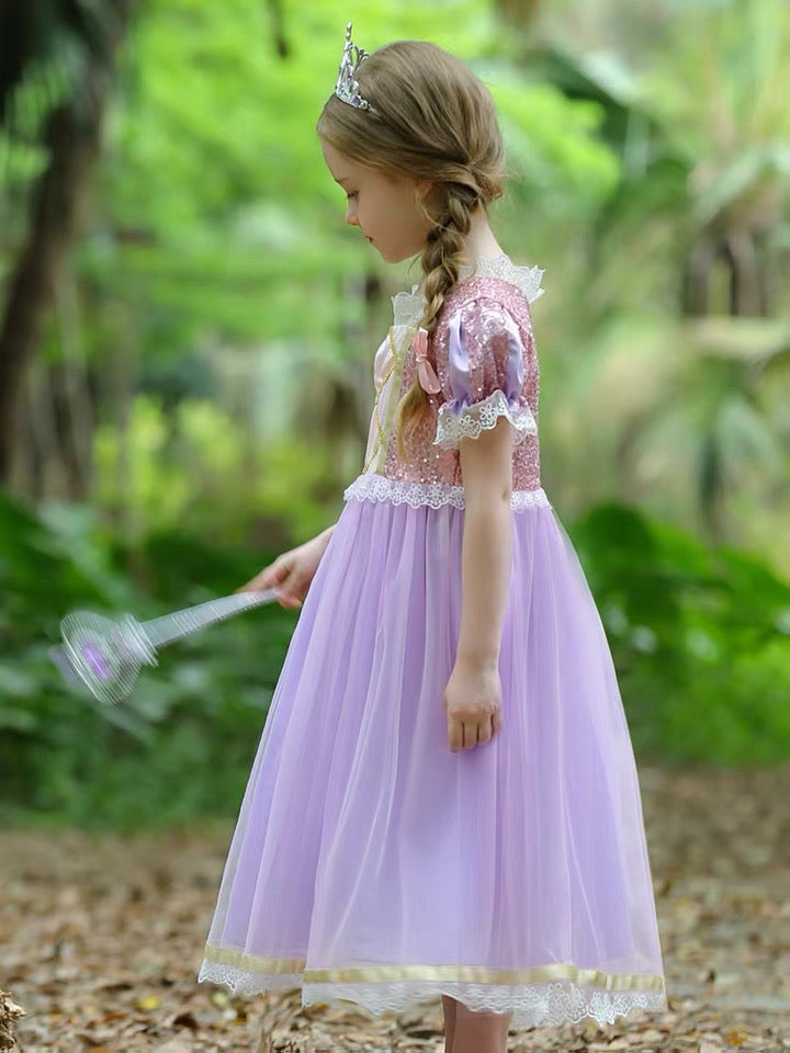 Girls Shinny Purple Sofia Rapunzel Princess Dresses Style1