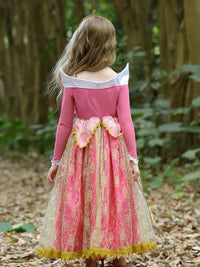 Embroidered Golden Lace Luxury Rose Red Costume Piano Dancing Sleeping Beauty Princess Dresses