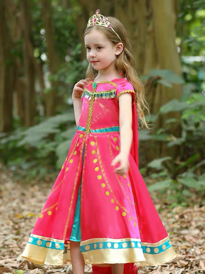 Girls Princess Costume Jasmine Aladdin Fancy Twinkle Rose Red Traditional Dancing Dresses