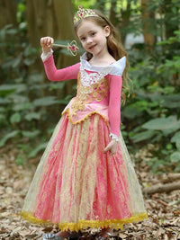 Embroidered Golden Lace Luxury Rose Red Costume Piano Dancing Sleeping Beauty Princess Dresses